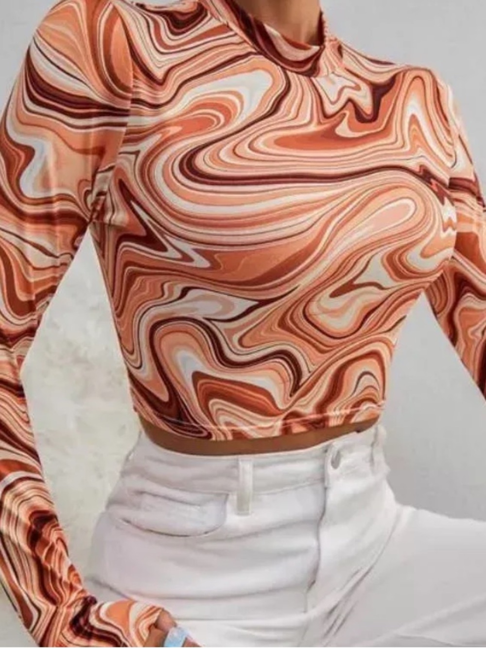 NWT Long-Sleeve Swirl Print Crop Top - Orange